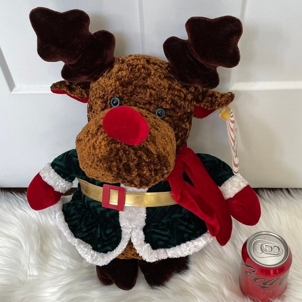 Rudolph Reindeer Plush 16" in Santa Jacket Scarf Blue Eyes TAGS Vtg Sugarloaf